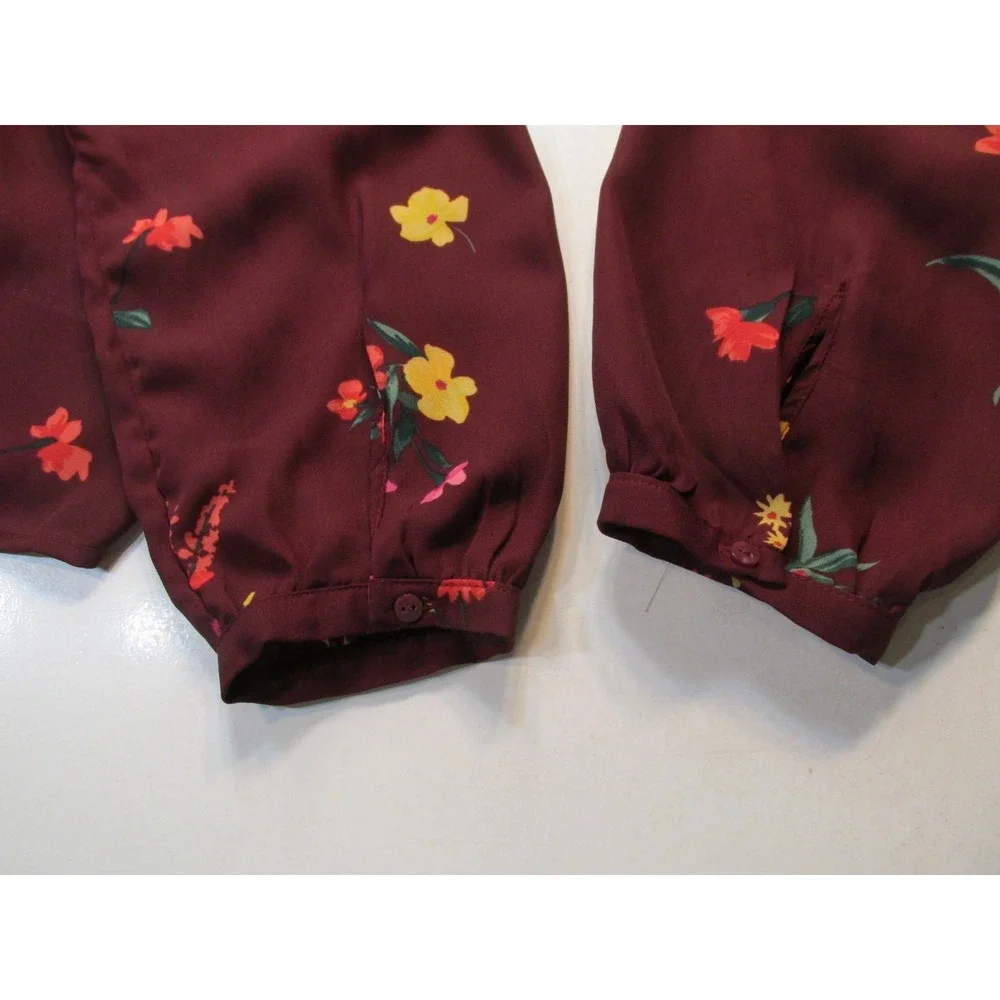 Old Navy Burgundy Floral Tunic Peasant Blouse Womens M V-Neck Boho 339474-02